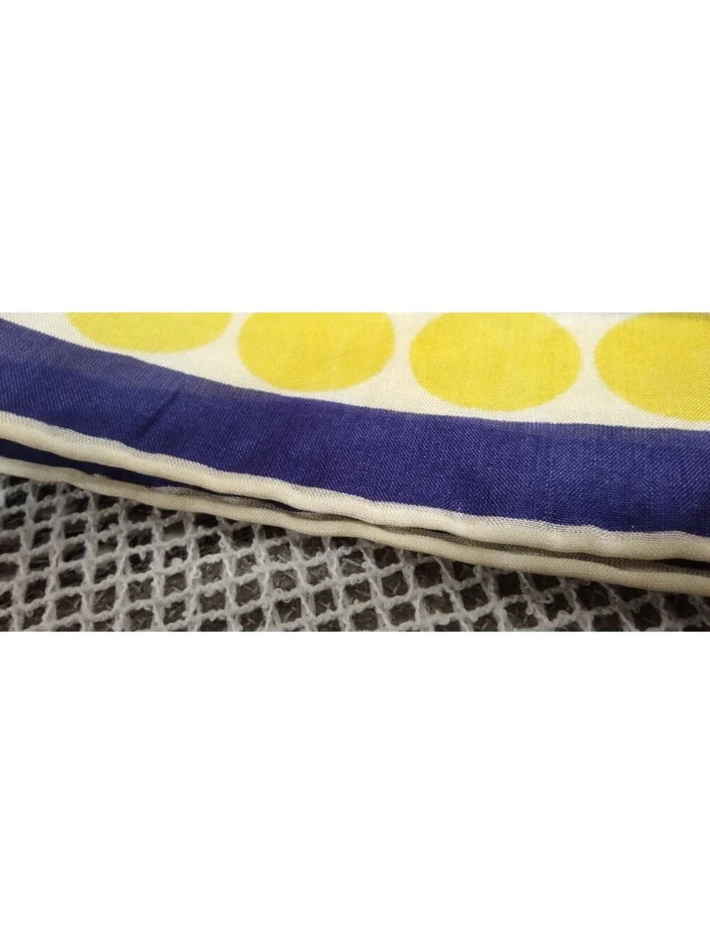 Vintage 1950s Pure Silk Handkerchief Royal Blue Polka Dot White & Yellow Stripes